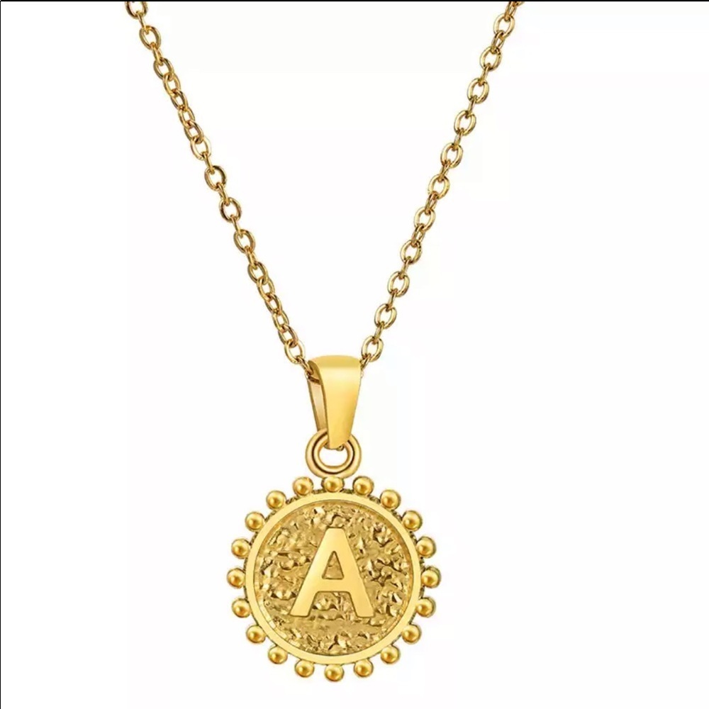 Round Circle Gold Initial Letter Necklace Charm Coin A
